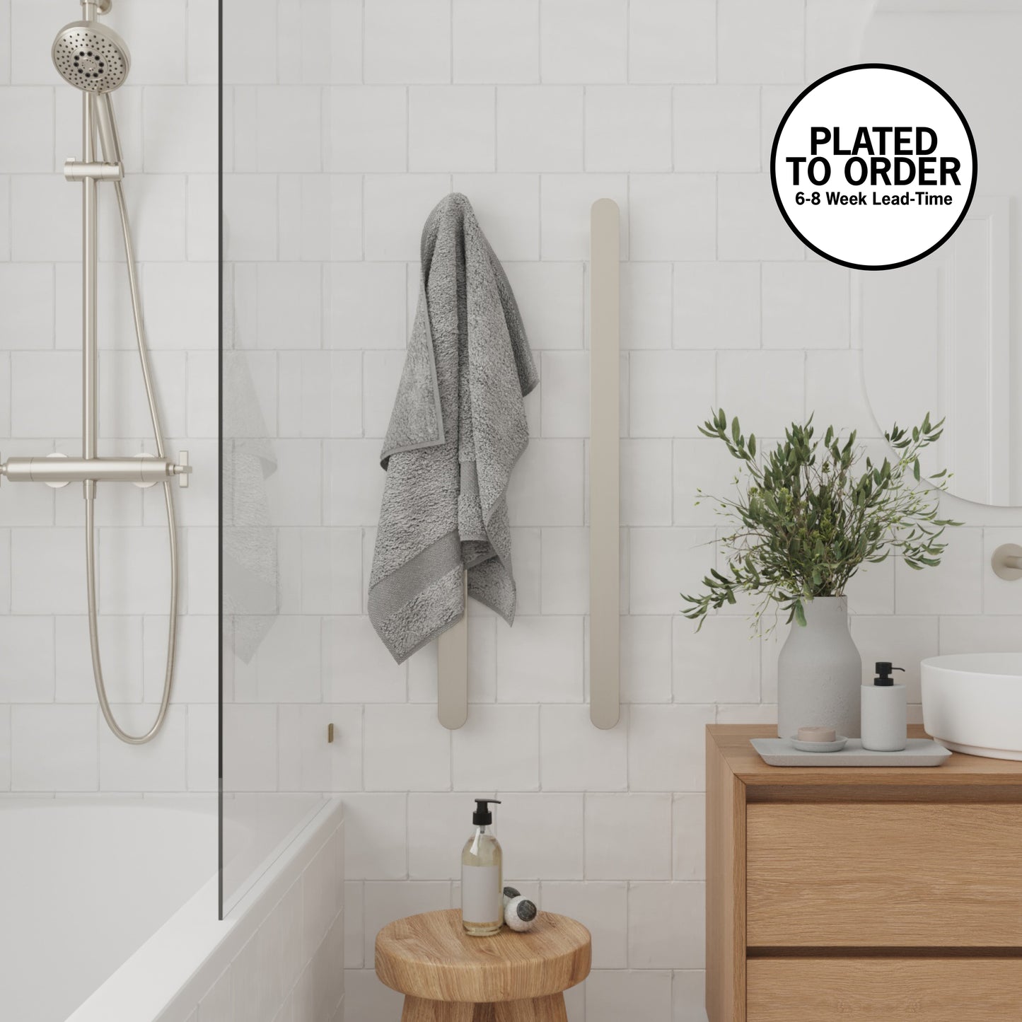 VP900PL Flat Pill 12Volt Vertical Plated Polished Heated Towel Rail