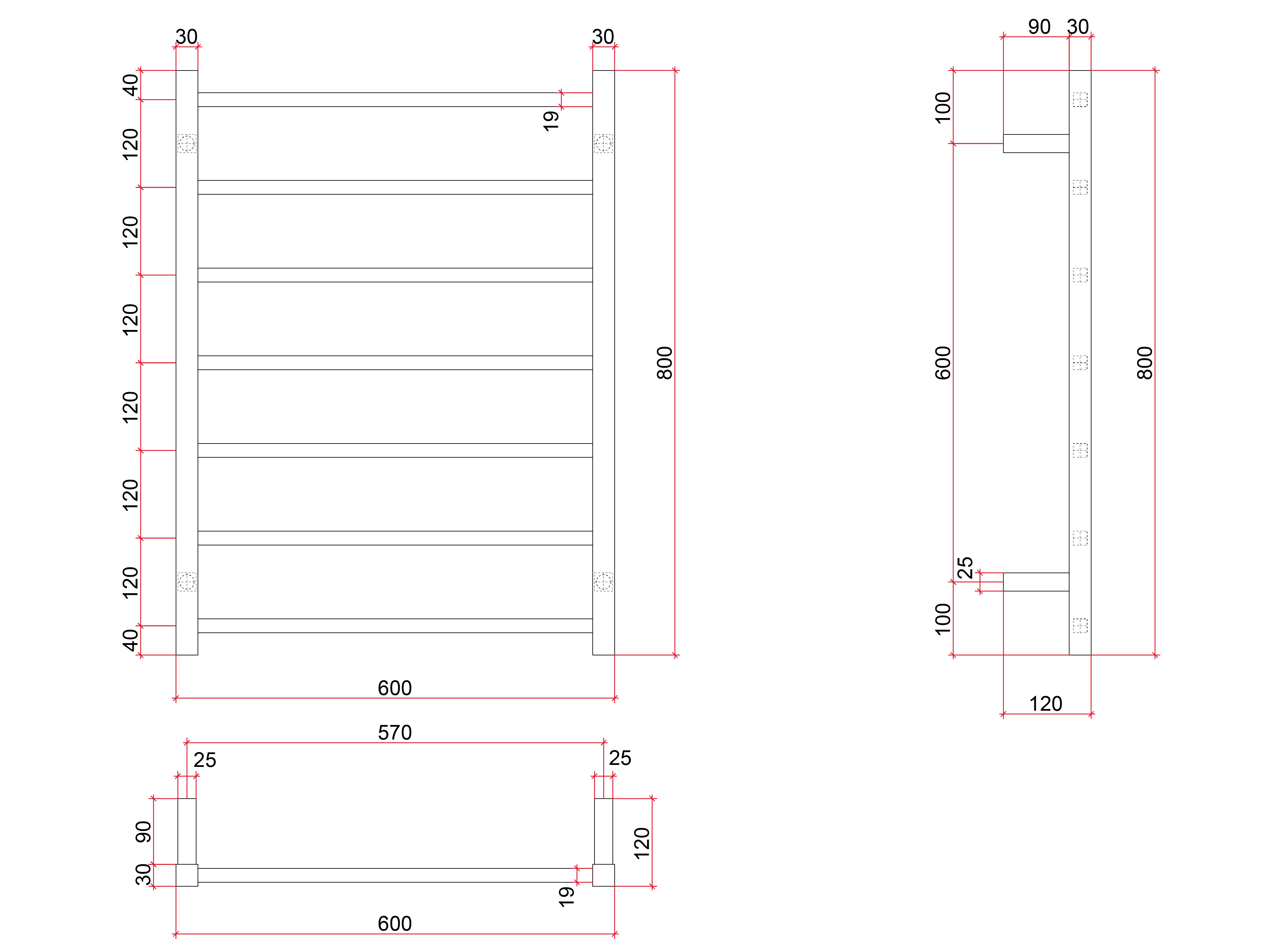 SS44M Straight Square Polished Ladder Heated Towel Rail