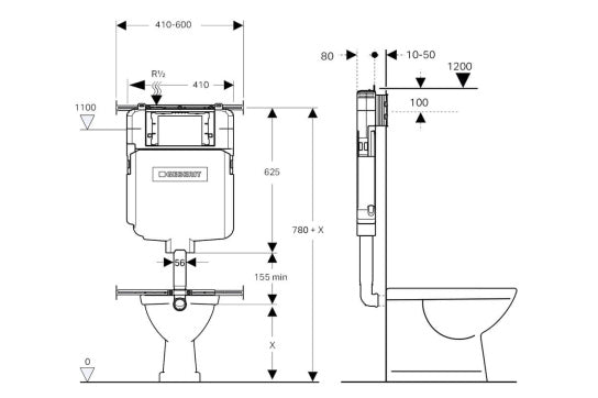 Package - Fino WhisperFlush Gloss White Floor Mounted Pan & Thin Seat + Geberit In-wall Cistern + Flush Plate