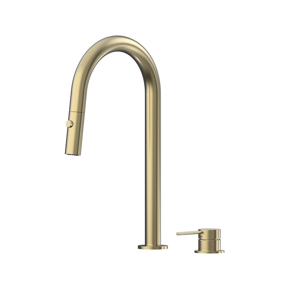 Argia Hob Pull Out Spray Sink Mixer Set 200 Curved Spout Lead Free - Brushed Gold [PVD]