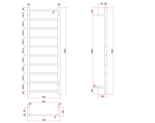 SS19M Straight Square Polished Ladder Heated Towel Rail