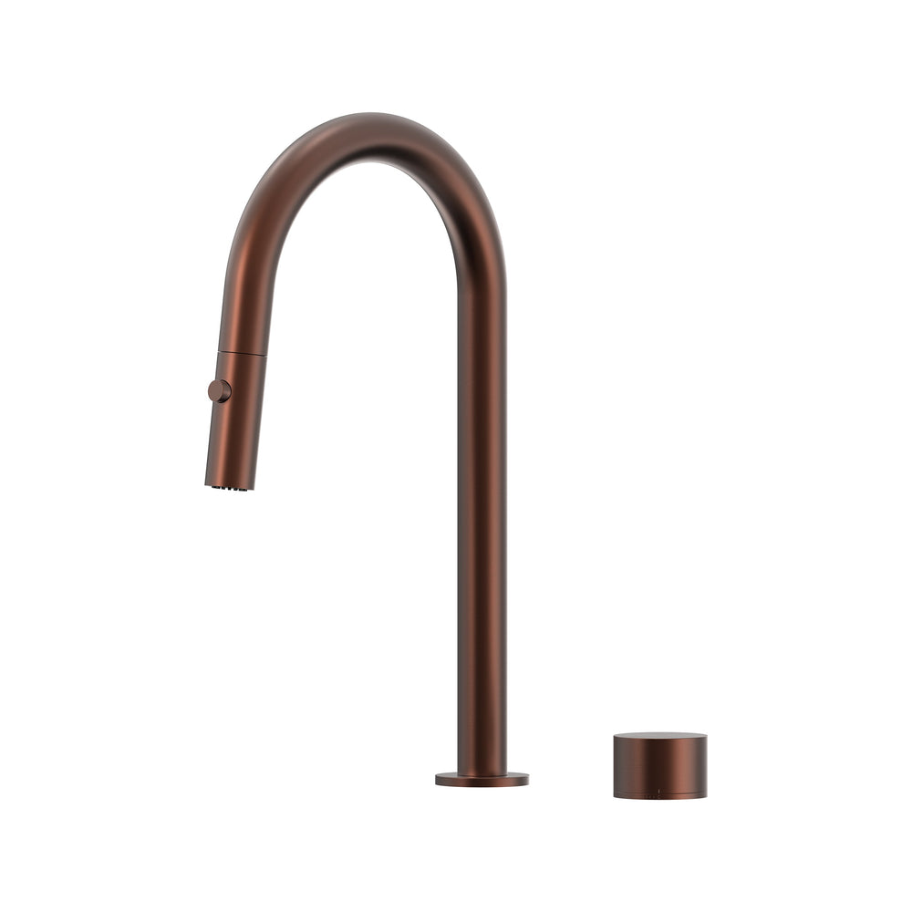 Cahya Hob Progressive Pull Out Spray Sink Mixer Set 200 Curved Spout Brushed Gold Lead Free - Chocolate Bronze