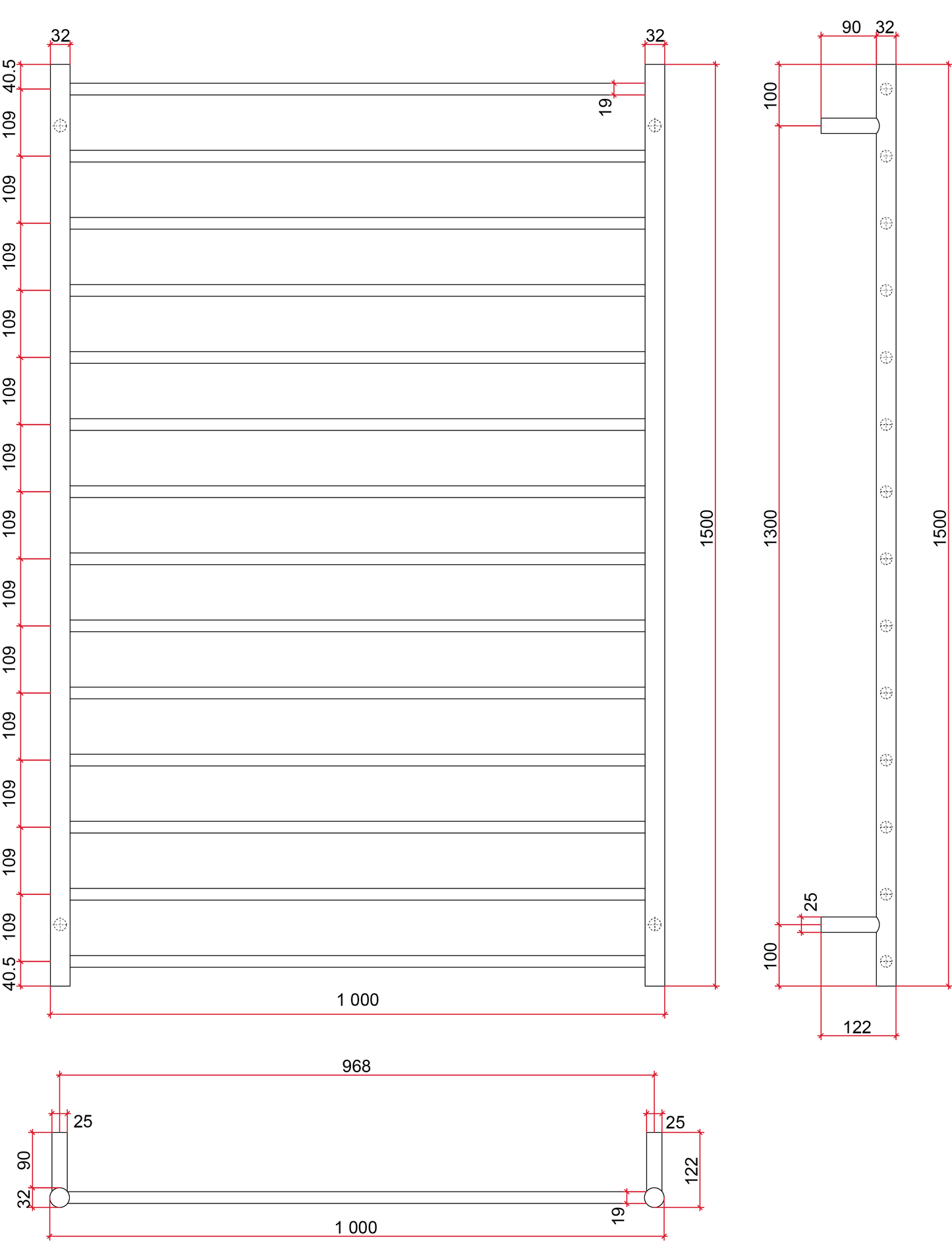 SR99M Straight Round Polished Ladder Heated Towel Rail