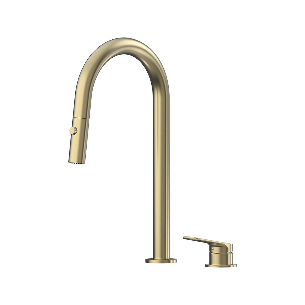 Sereia Hob Pull Out Spray Sink Mixer Set 200 Curved Spout Lead Free - Brushed Gold [PVD]