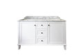 Coventry 150 x 56 Double Bowl Satin White Vanity with Real Marble Top & Ceramic Undercounter Basins — Freestanding