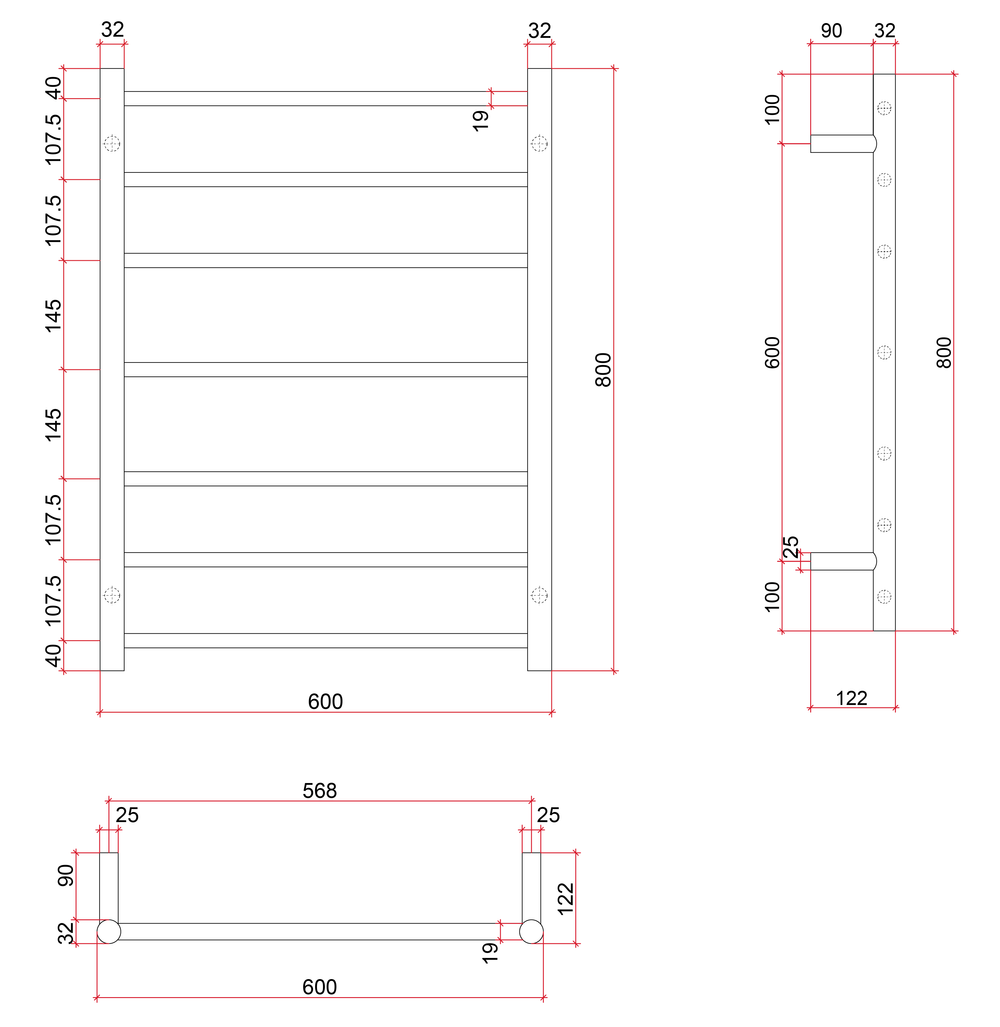 BS44MW Satin White Round Ladder Heated Towel Rail