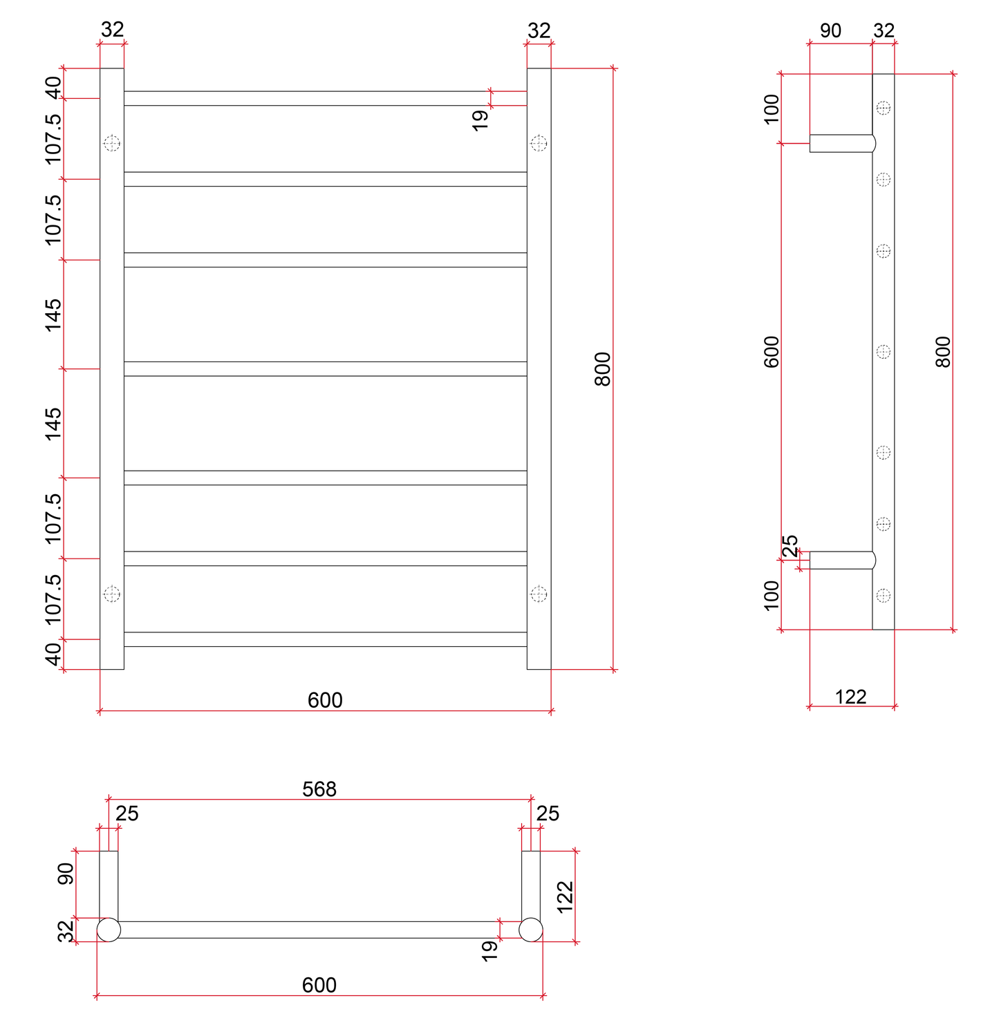 BS44MW Satin White Round Ladder Heated Towel Rail