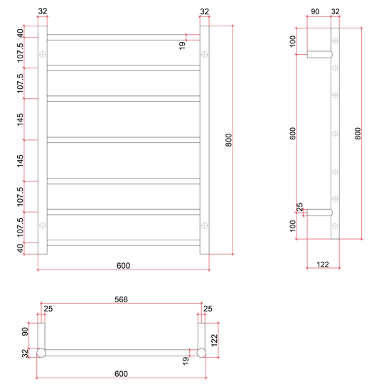 BS44MW Satin White Round Ladder Heated Towel Rail