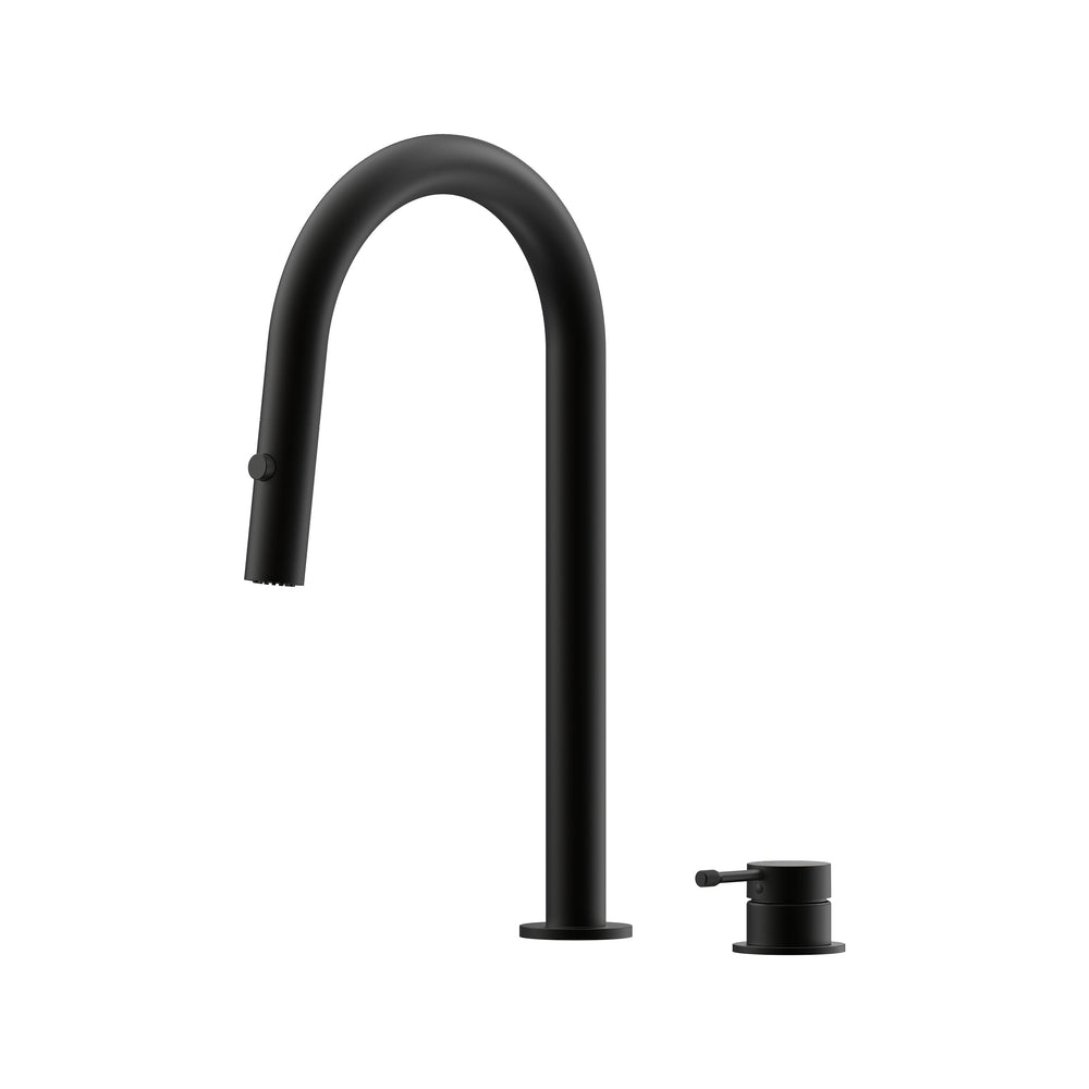 Leora Hob Pull Out Spray Sink Mixer Set 200 Curved Spout Lead Free - Matte Black [Electroplated]
