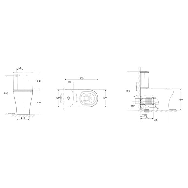 Cygnet Round Overheight Hygiene Rimless Close Coupled Back To Wall Back Inlet Toilet Suite
