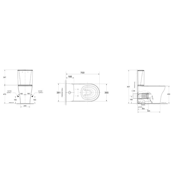 Cygnet Square Overheight Hygiene Rimless Close Coupled Back To Wall Bottom Inlet Toilet Suite