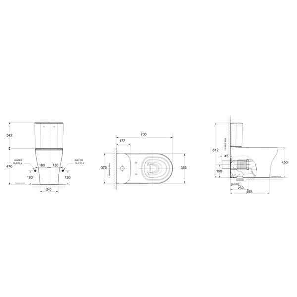Cygnet Round Overheight Hygiene Rimless Close Coupled Back To Wall Bottom Inlet Toilet Suite