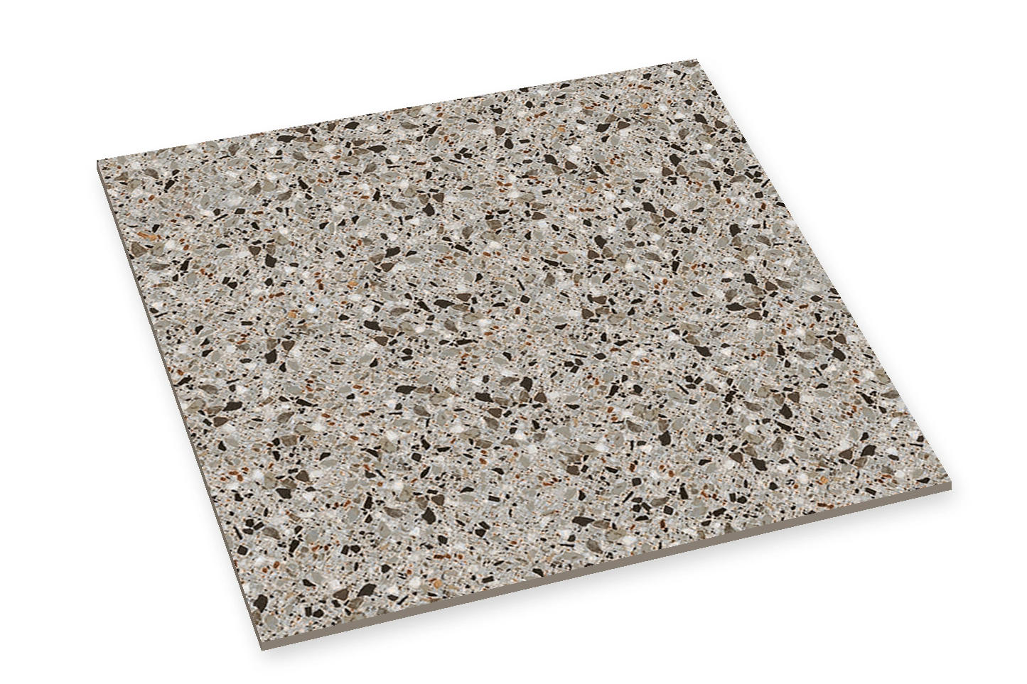 Viareggio Grey terrazzo look tile angled view showing edge profile
