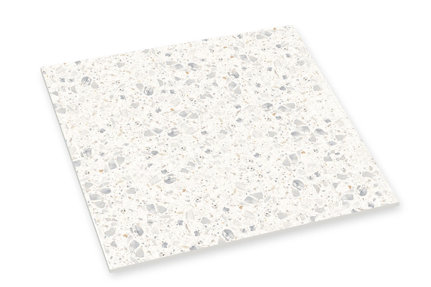 Viareggio White terrazzo look tile angled view showing edge profile