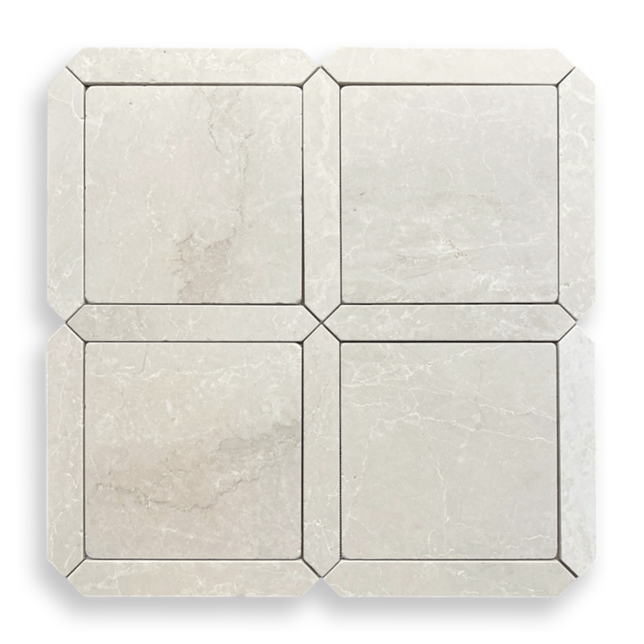 Grande Palazzo Botticino tumbled marble square and geometric mosaic tile