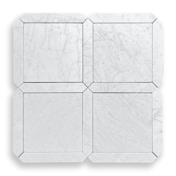 Grande Palazzo Carrara tumbled marble square and geometric mosaic tile