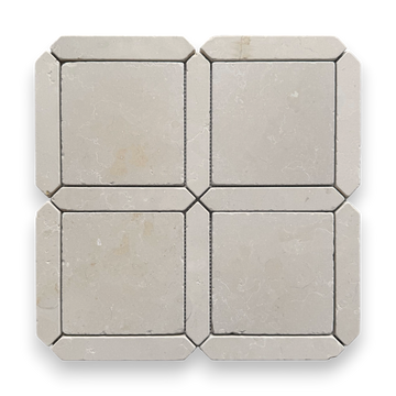 Palazzo Crema Serena tumbled limestone square and geometric mosaic tile