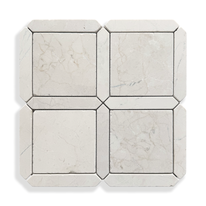 Palazzo Botticino tumbled marble square and geometric mosaic tile