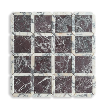 Palazzo Rosso Levanto and Calacatta Viola marble mosaic full sheet layout