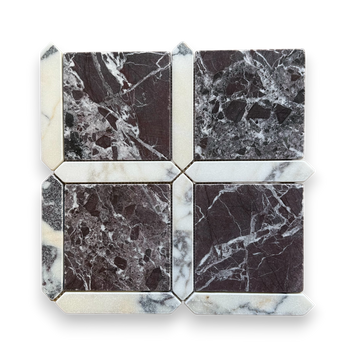 Palazzo Rosso Levanto and Calacatta Viola marble mosaic edge detail