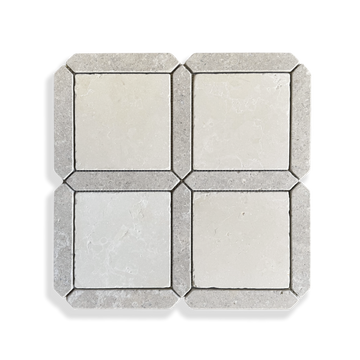 Palazzo Crema Serena and Calcare Naturale tumbled limestone mosaic tile