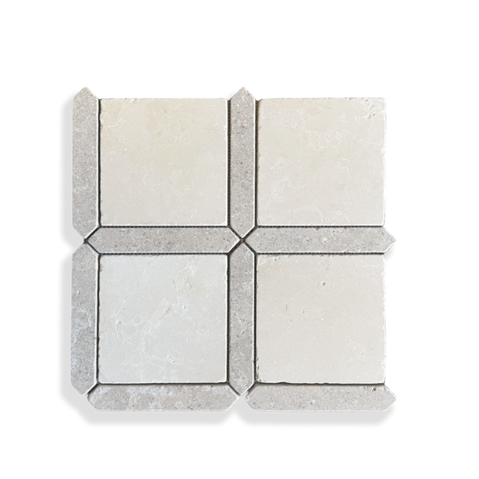 Palazzo Crema Serena and Calcare Naturale limestone mosaic edge detail