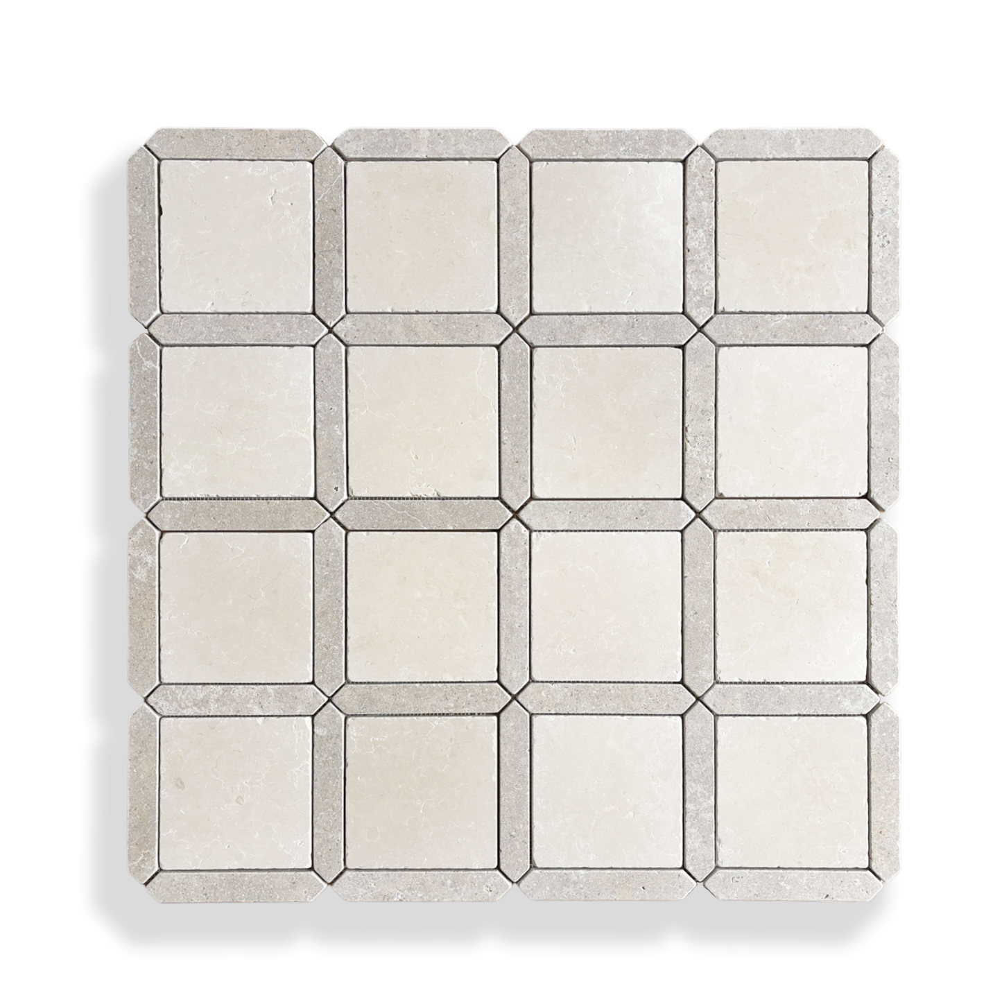 Palazzo Crema Serena and Calcare Naturale limestone mosaic full sheet layout