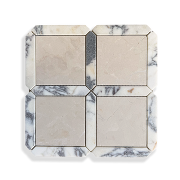 Palazzo Botticino and Calacatta Viola tumbled marble mosaic tile