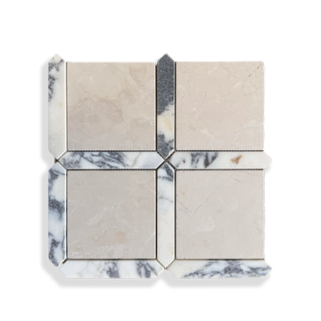 Palazzo Botticino and Calacatta Viola marble mosaic edge detail