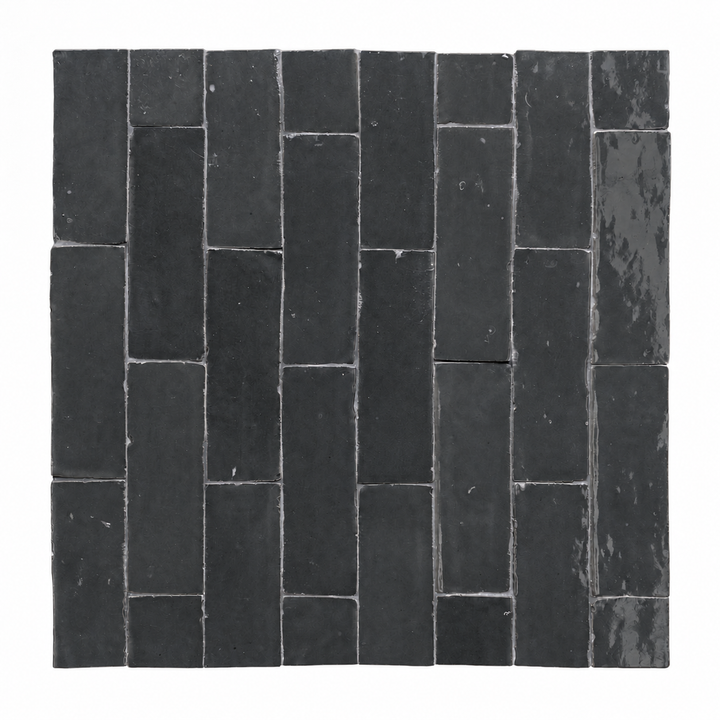Medina Moroccan Bejmat Subway Tile in Charcoal Grey – tiled layout illustration on white