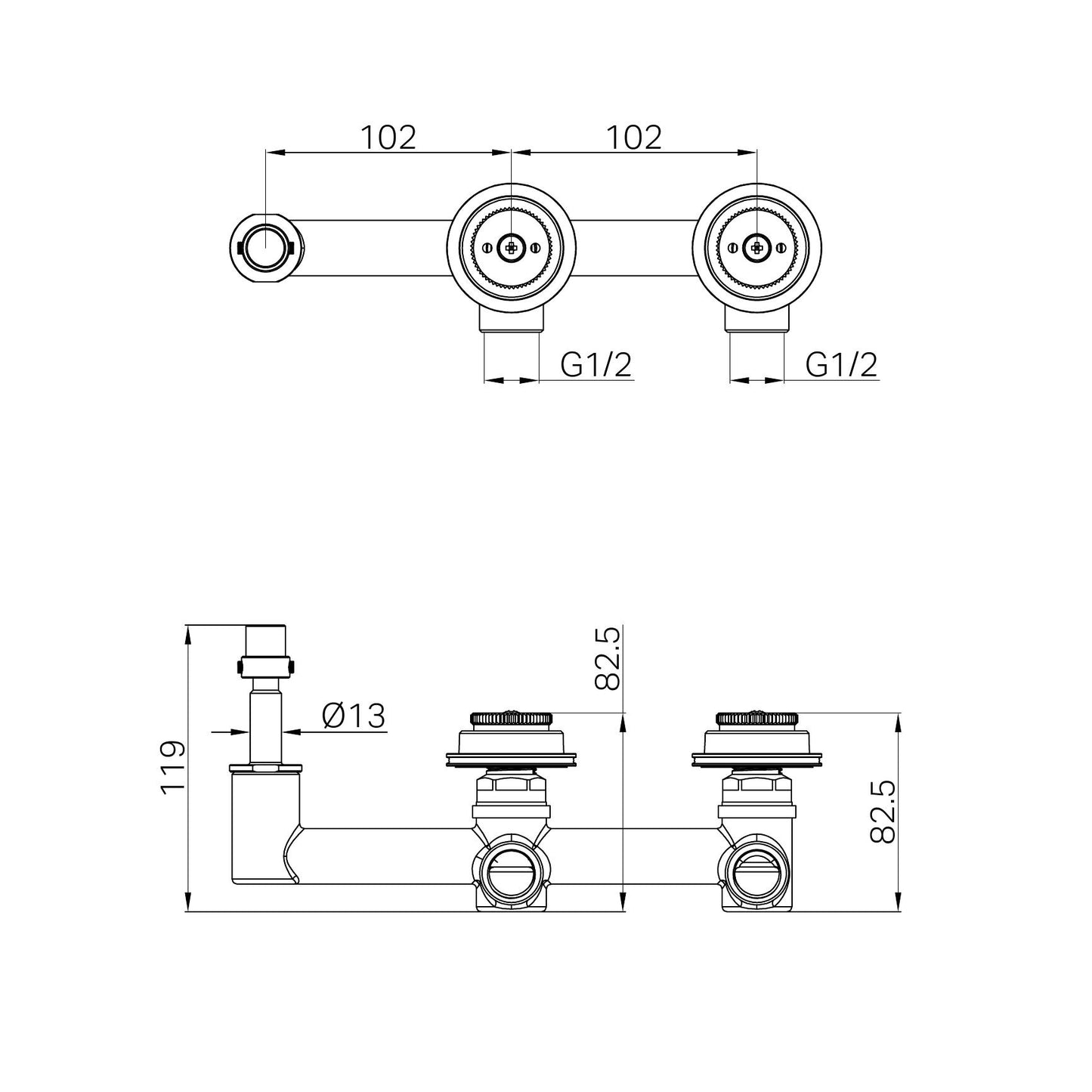 SERENITY WALL BASIN SET OFFSET SPOUT BODY ONLY (24C021)