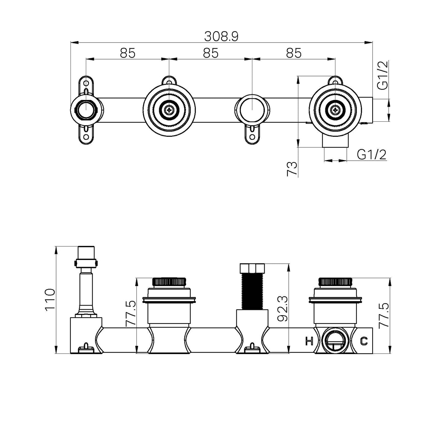 SERENITY SHOWER SYSTEM WITH SPOUT BODY ONLY (24C023)