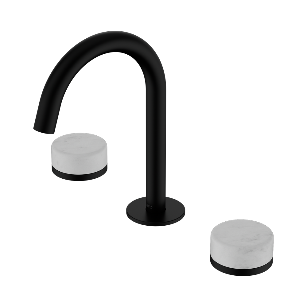SERENITY BASIN SET ARC SPOUT WITH CARRARA HANDLE MATTE BLACK