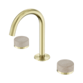 SERENITY BASIN SET ARC SPOUT WITH ROME TRAVERTINE HANDLE BRUSHED GOLD