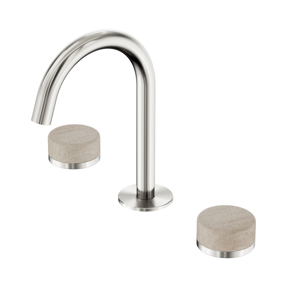 SERENITY BASIN SET ARC SPOUT WITH ROME TRAVERTINE HANDLE BRUSHED NICKEL