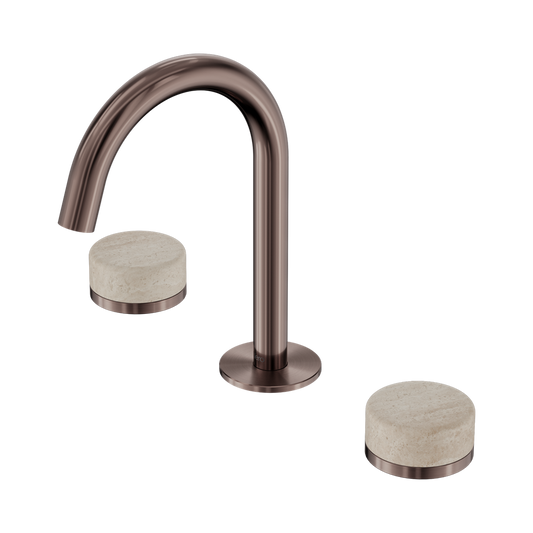 SERENITY BASIN SET ARC SPOUT WITH ROME TRAVERTINE HANDLE BRUSHED BRONZE