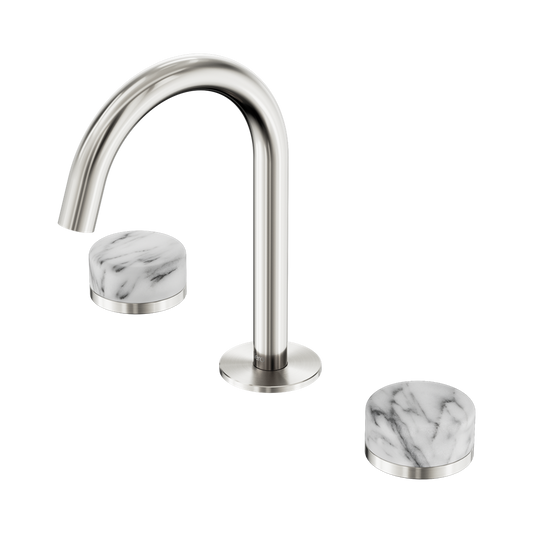 SERENITY BASIN SET ARC SPOUT WITH ARABESCATO CORCHIA HANDLE BRUSHED NICKEL