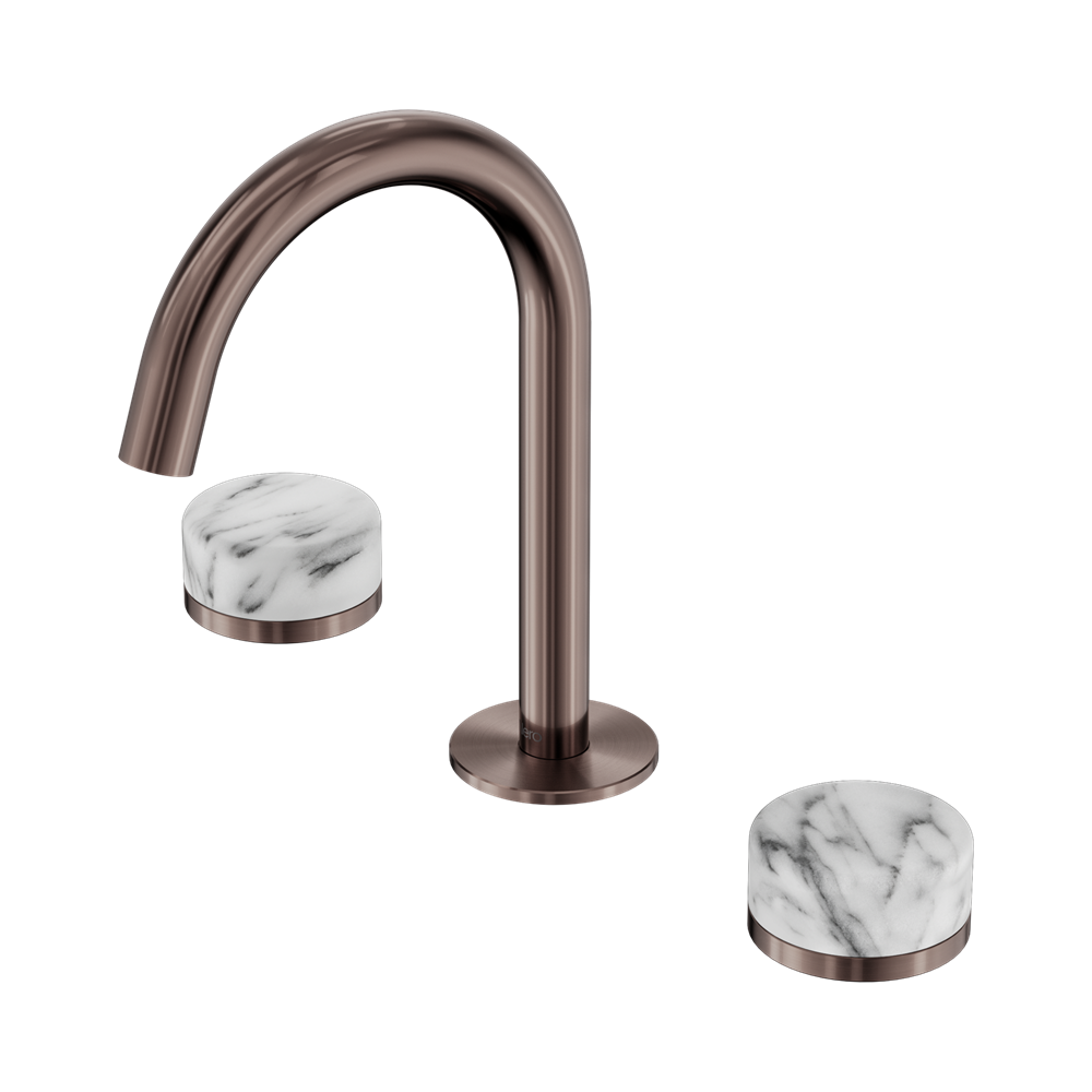SERENITY BASIN SET ARC SPOUT WITH ARABESCATO CORCHIA HANDLE BRUSHED BRONZE