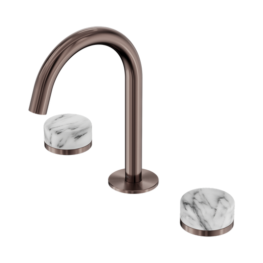 SERENITY BASIN SET ARC SPOUT WITH ARABESCATO CORCHIA HANDLE BRUSHED BRONZE