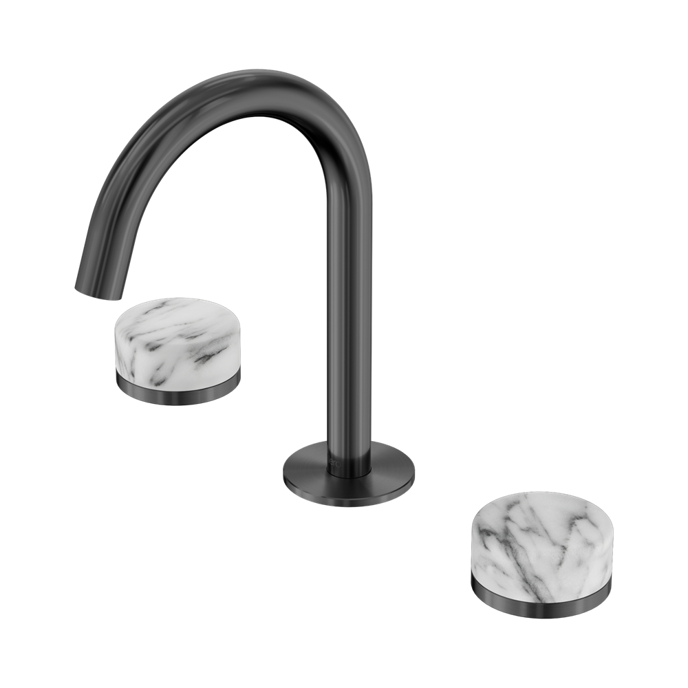 SERENITY BASIN SET ARC SPOUT WITH ARABESCATO CORCHIA HANDLE GUN METAL