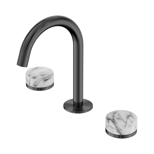 SERENITY BASIN SET ARC SPOUT WITH ARABESCATO CORCHIA HANDLE GUN METAL