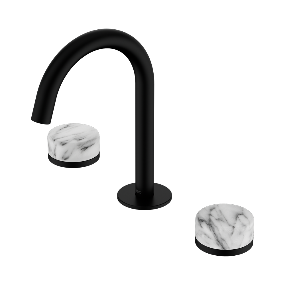 SERENITY BASIN SET ARC SPOUT WITH ARABESCATO CORCHIA HANDLE MATTE BLACK