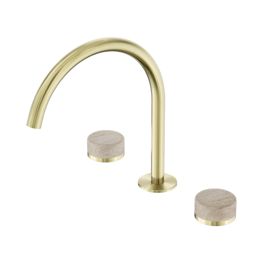 SERENITY BATH/KITCHEN SET ARC SPOUT WITH ROME TRAVERTINE HANDLE BRUSHED GOLD