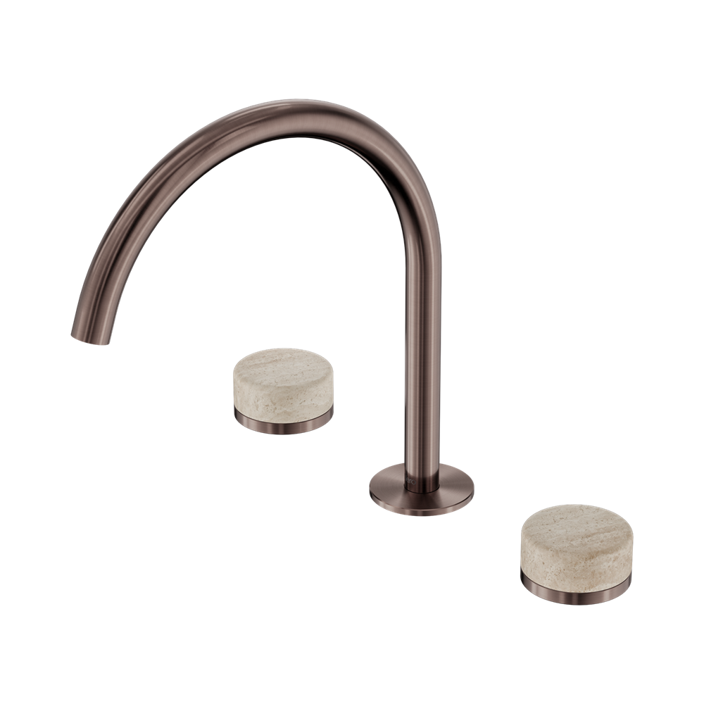 SERENITY BATH/KITCHEN SET ARC SPOUT WITH ROME TRAVERTINE HANDLE BRUSHED BRONZE