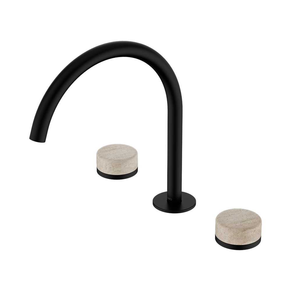 SERENITY BATH/KITCHEN SET ARC SPOUT WITH ROME TRAVERTINE HANDLE MATTE BLACK