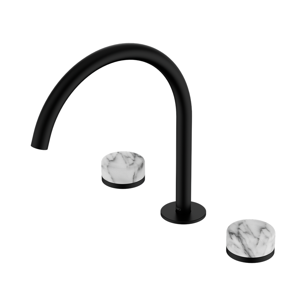 SERENITY BATH/KITCHEN SET ARC SPOUT WITH ARABESCATO CORCHIA HANDLE MATTE BLACK
