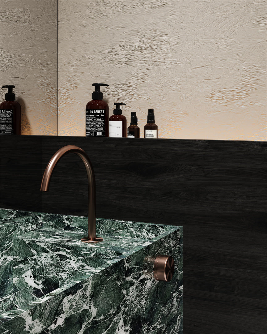 SERENITY PROGRESSIVE BATH/KITCHEN MIXER ARC SPOUT WITH METAL HANDLE BRUSHED BRONZE