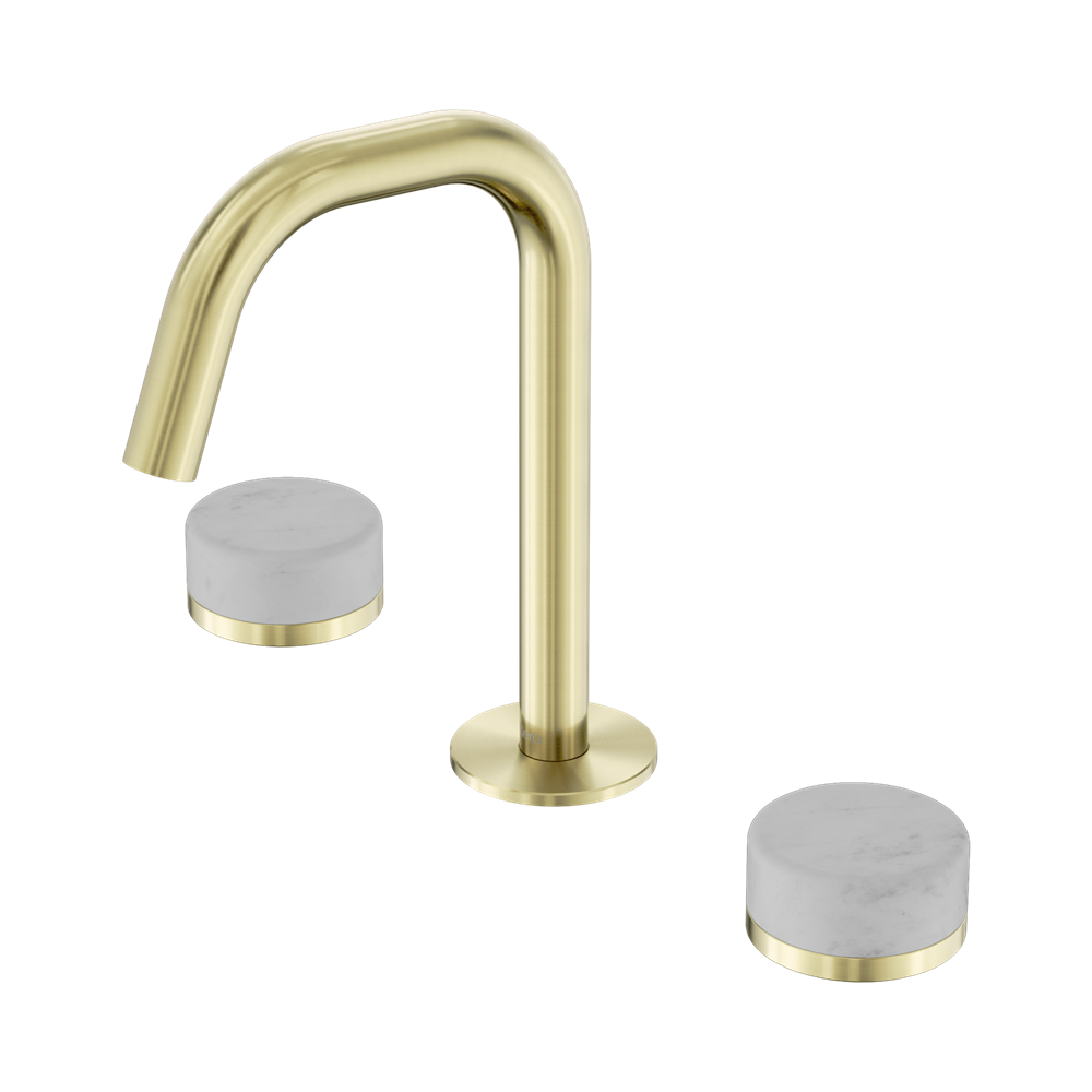 SERENITY BASIN SET EDGE SPOUT WITH CARRARA HANDLE BRUSHED GOLD