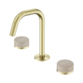 SERENITY BASIN SET EDGE SPOUT WITH ROME TRAVERTINE HANDLE BRUSHED GOLD