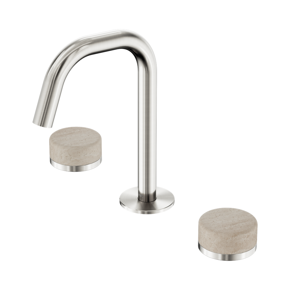 SERENITY BASIN SET EDGE SPOUT WITH ROME TRAVERTINE HANDLE BRUSHED NICKEL